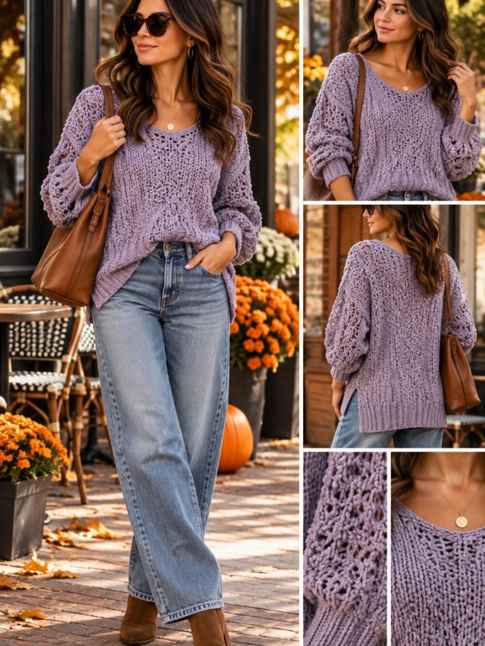 Free People Sunday Shore Pullover XS Twilight Mist Purple Open Knit Sweater